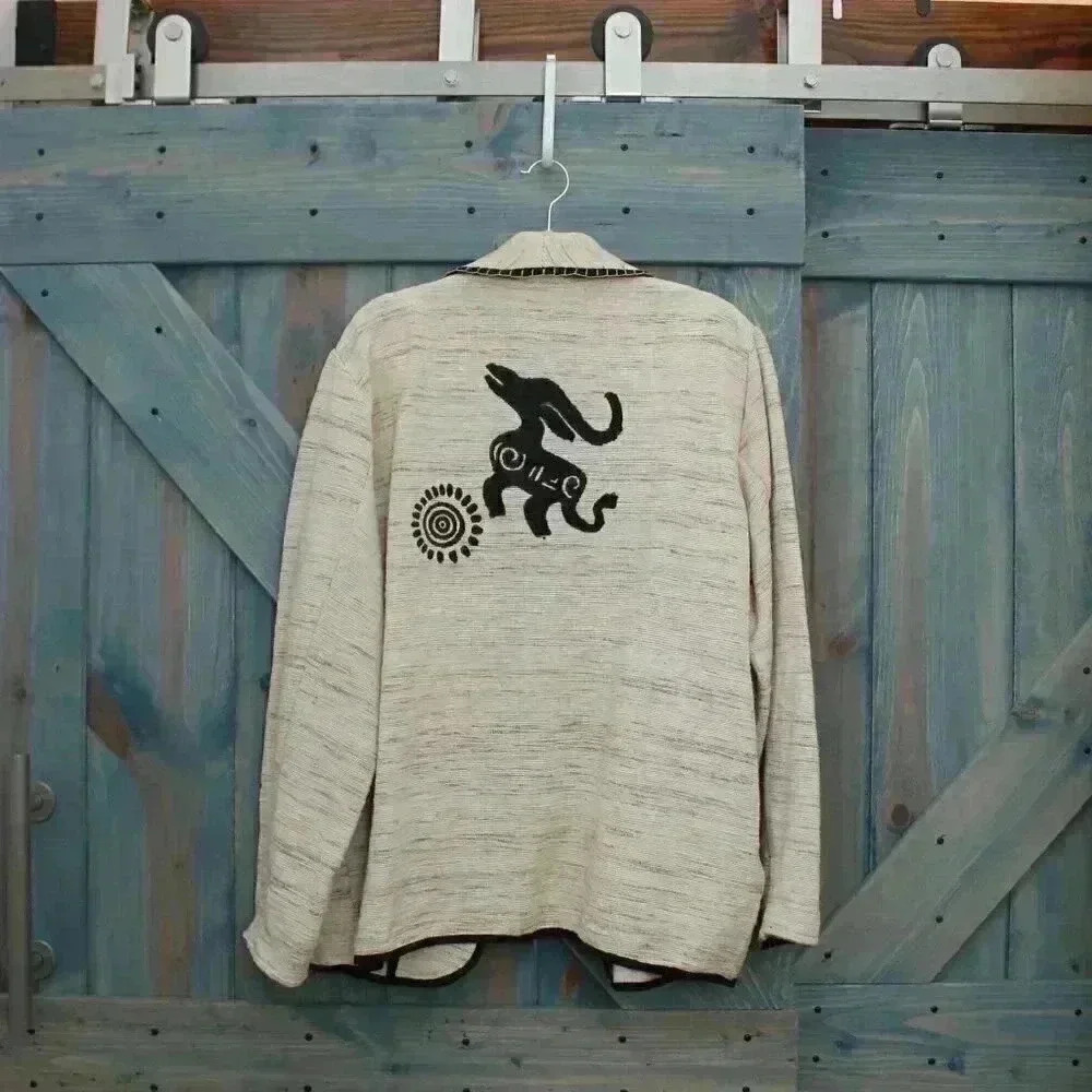 Vintage Southwest Tapestry Jacket Size Large Cotton Linen Blazer Burning Man - Picture 10 of 11